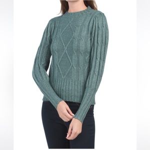 NWT RACHEL ZOE Puff Shoulder Cable Knit Sweater Small